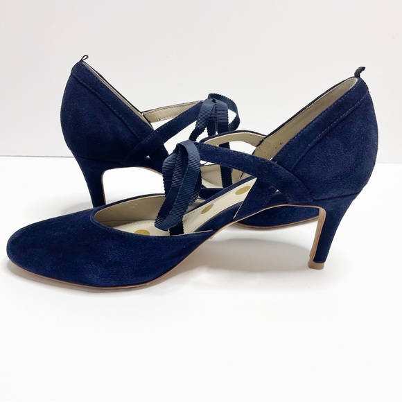 Boden Lavinia Tie Front Low Heel Blue Suede Court Shoes Size 39 (8.5) - Picture 5 of 12